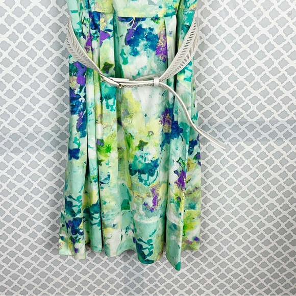 EUC Calvin Klein Floral Fit & Flare Dress with Belt - Picture 3 of 9